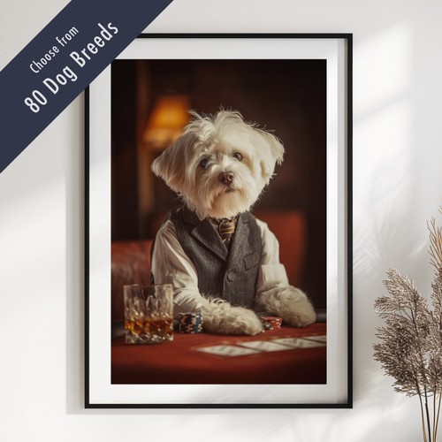 Funny dog playing poker print - dog,