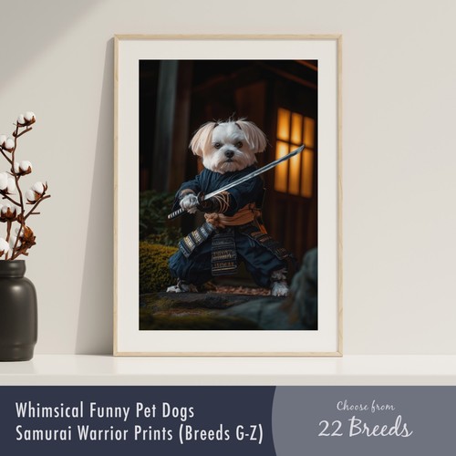 Samurai dog portrait print - dog,