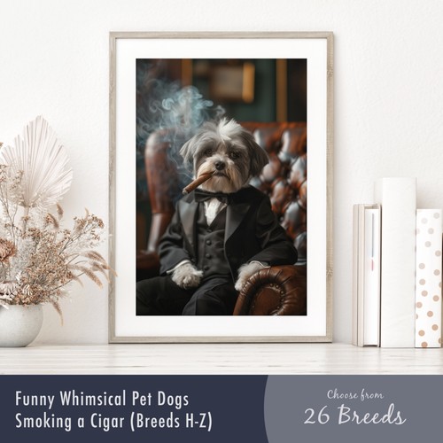 Whimsical dog smoking cigar - smoking,