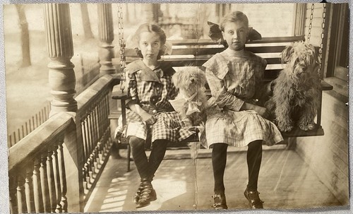Vintage c1910 dog rppc girls - vintage,